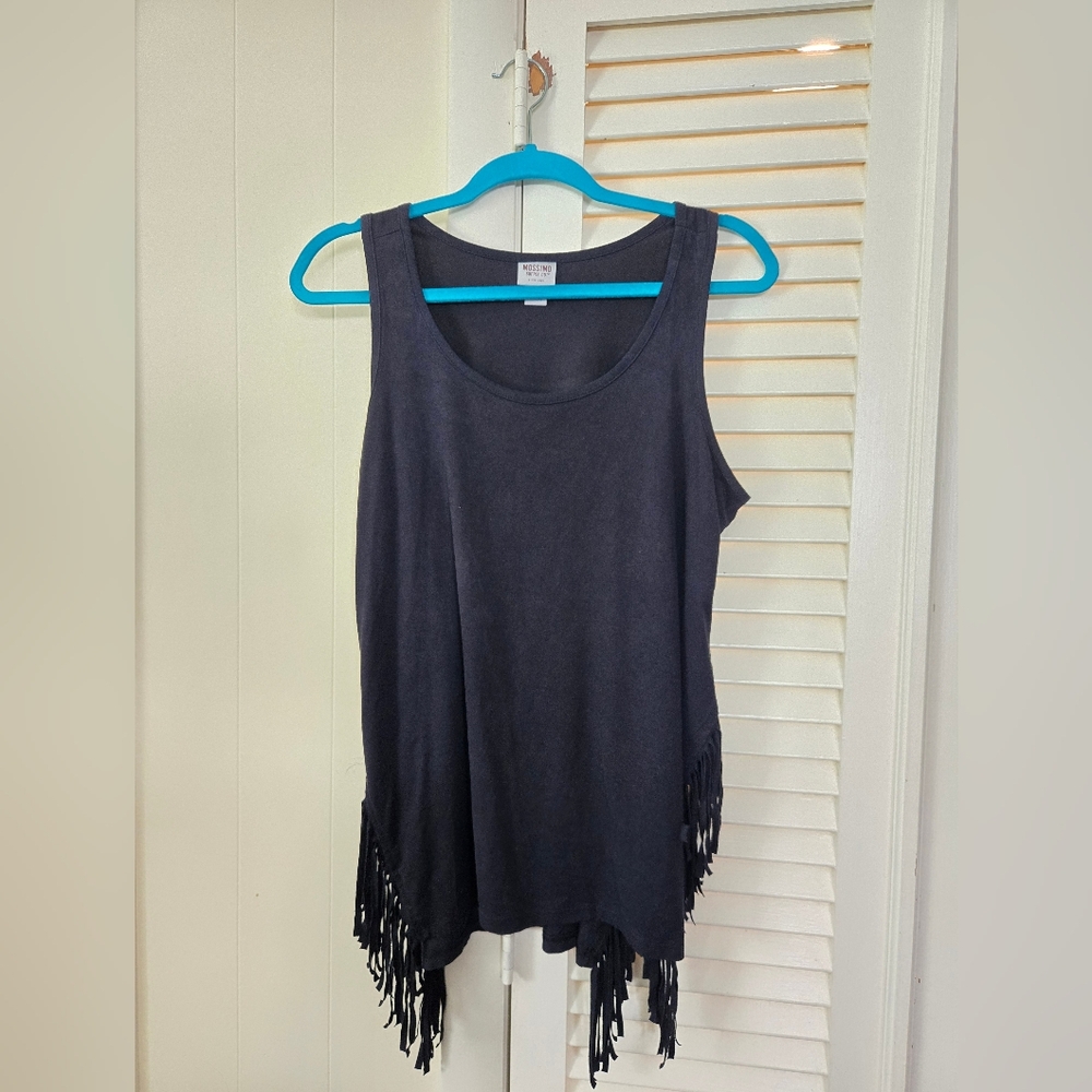 L Faux Suede Mossimo Supply Co. Charcoal Fringe Tank Top